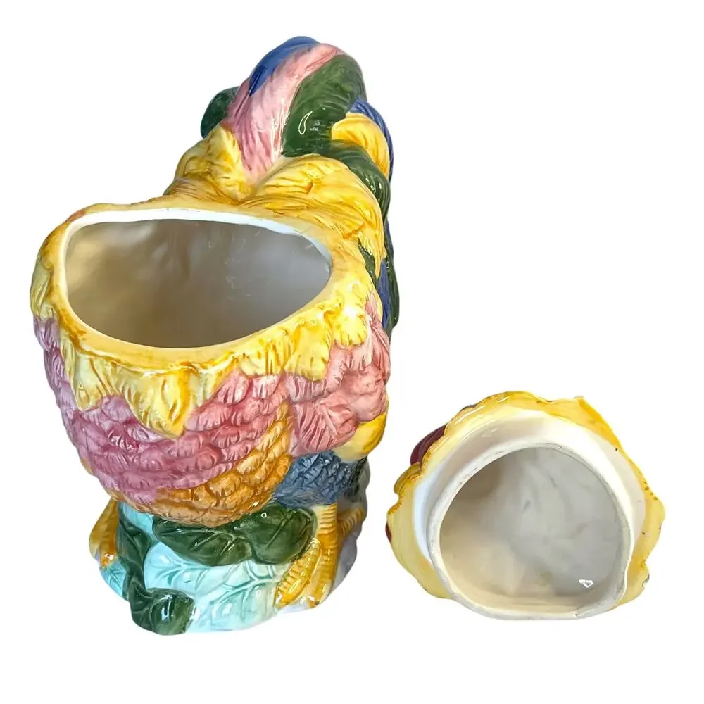 Vintage BHP Colorful Ceramic Rooster Chicken Cookie Jar Canister 12.5